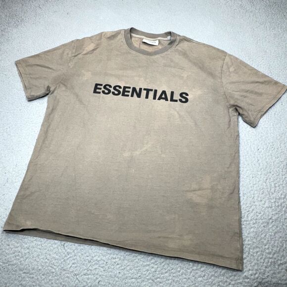 Fear of God Essentials Shirt Mens Large Beige Applique Boxy Khaki Logo Spell Out - Picture 2 of 16